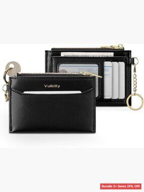 Slim RFID Card Holder with Keychain ID Window Minimalist Wallet